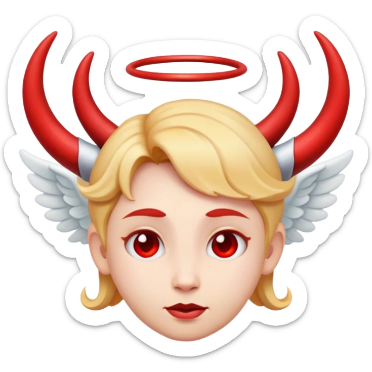 angel emoji with red crooked halo and red horns sticker