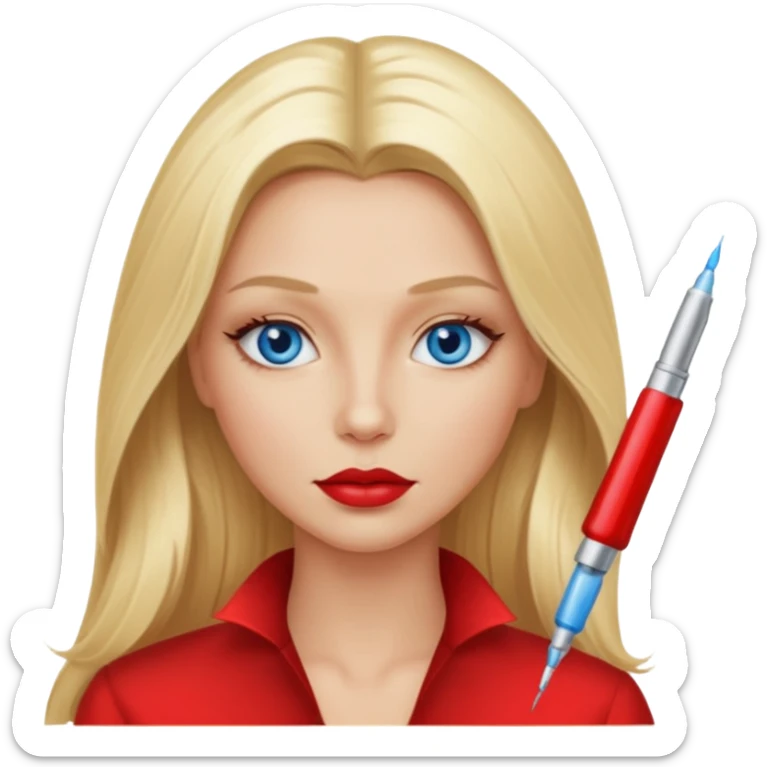 Realistic blonde girl, long full hair, blue eyes, red lips, getting Botox, very relaxed   sticker