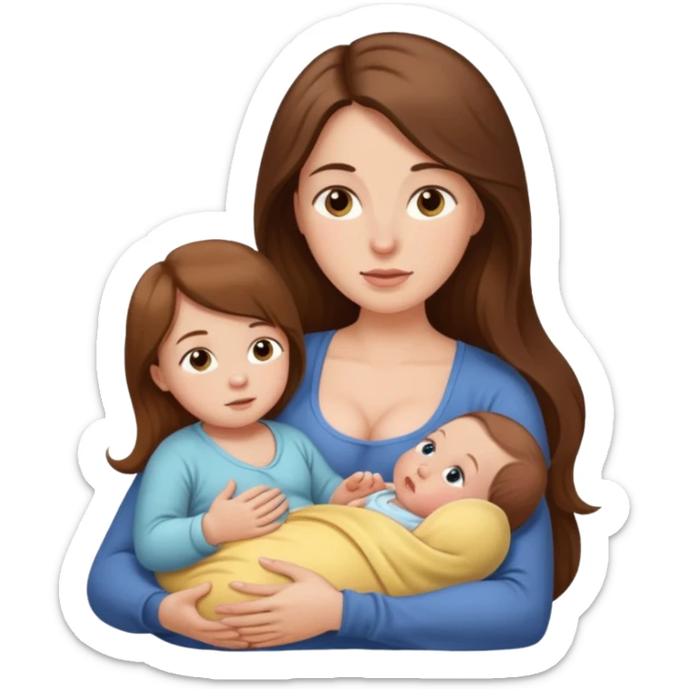 "Woman with long brown hair and fair skin breastfeeding a baby."
 sticker
