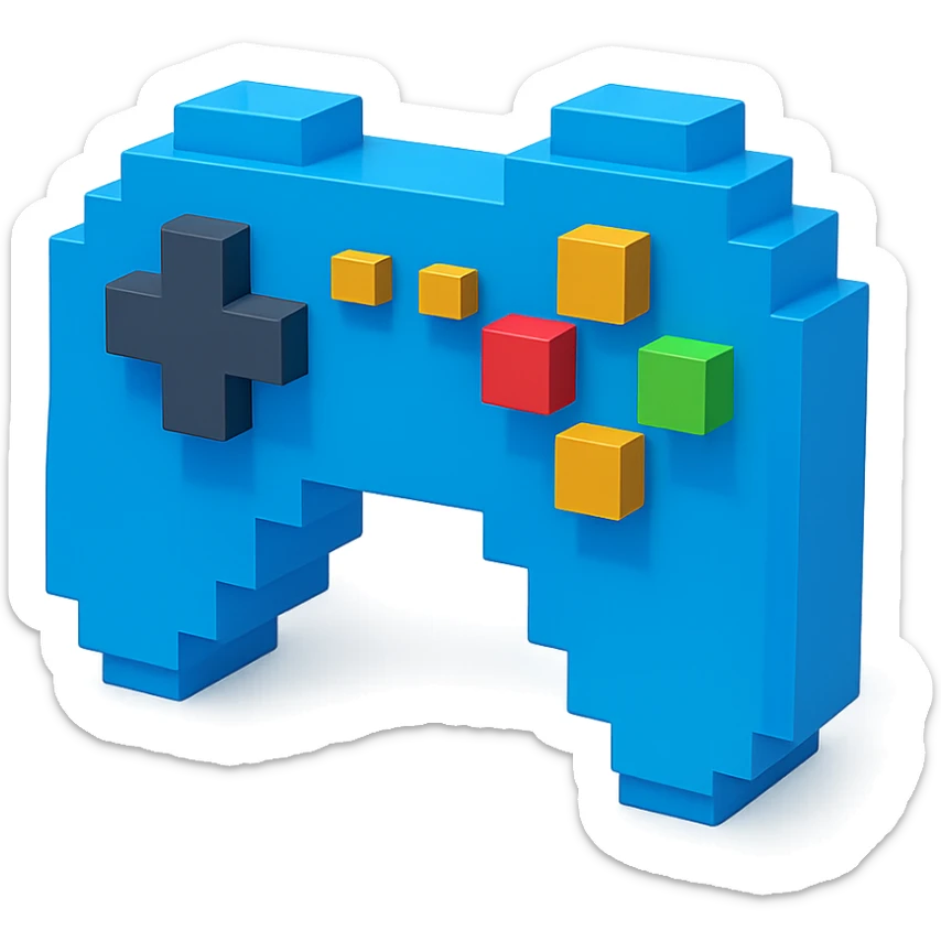 game controller, voxel style, 3D cubic form, blue color sticker