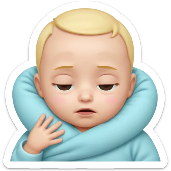 Cute 3D baby emoji, rubbing eyes, sleepy expression, short fine baby hair, soft pastel colors, clean white background  sticker