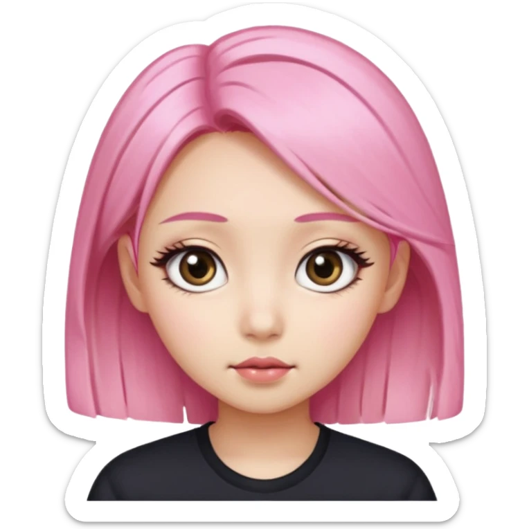 An Asian girl with pink-blonde hair, big eyes, thick eyebrows, and long eyelashes; only her head... sticker