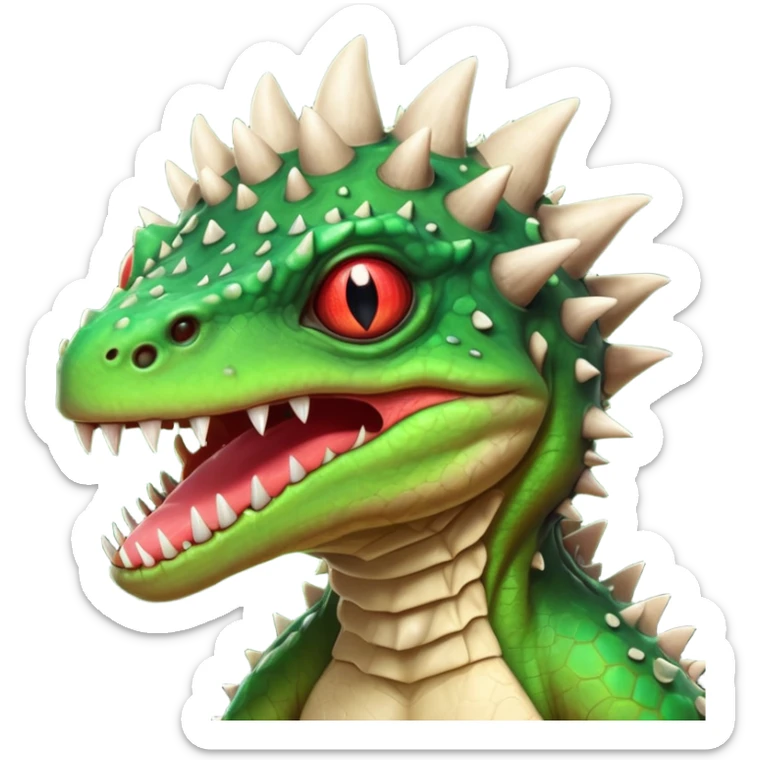 poisonous mushroom reptile monster portrait, head and shoulders only, lizard-like face, spiky mushroom growths, toxic green glow, creepy tongue, fantasy animal vibe, 3D cartoon, mobile game icon style, clean background, no text, no watermark

 sticker