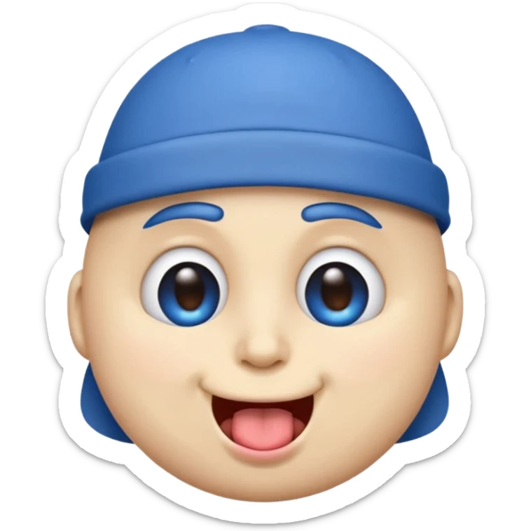 An emoji with a blue hat on its head and 1 blink and tongue sticking out sticker