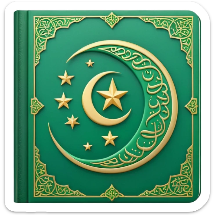 Closed Quran with the Islamic Symbol on it (moon and star) green from left to right sticker
