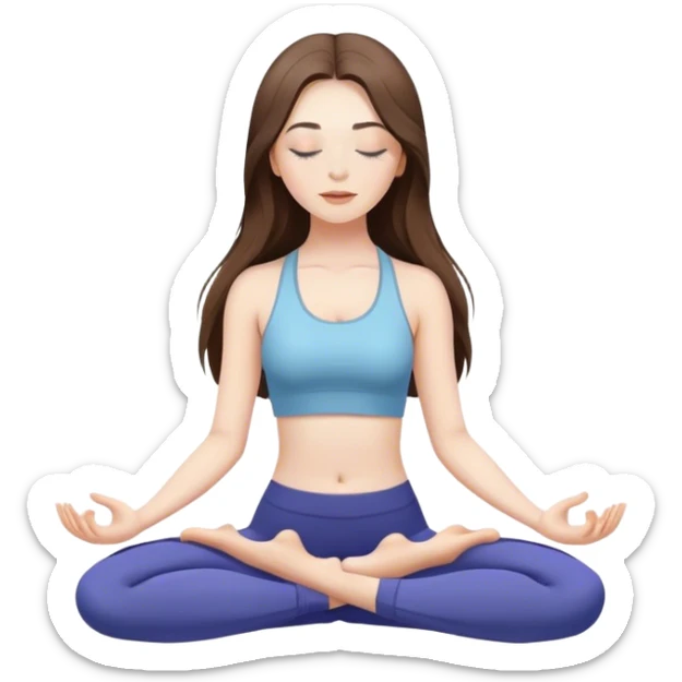 beautiful pale brunette girl with long hair doing yoga with eyes closed sticker