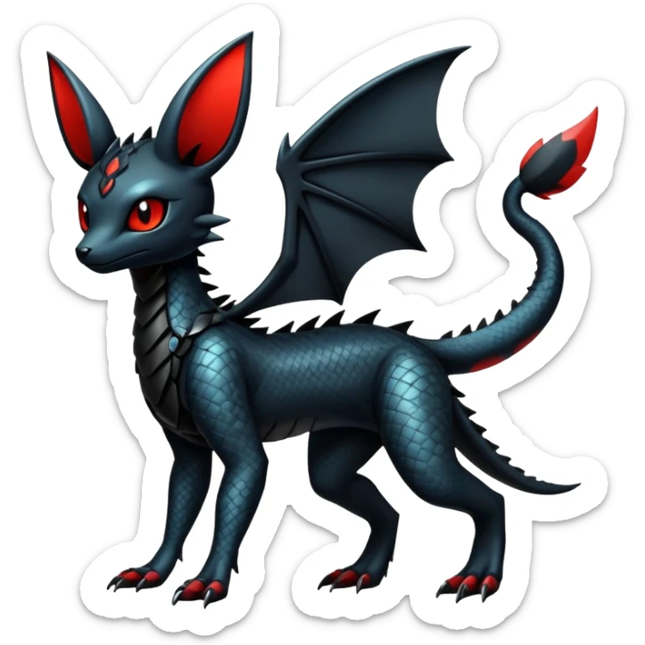 Sophisticated Modern Gothic Gloomy Futuristic Scaly Cyber-Salandit-Umbreon-Litten-Hybrid (Full body) sticker