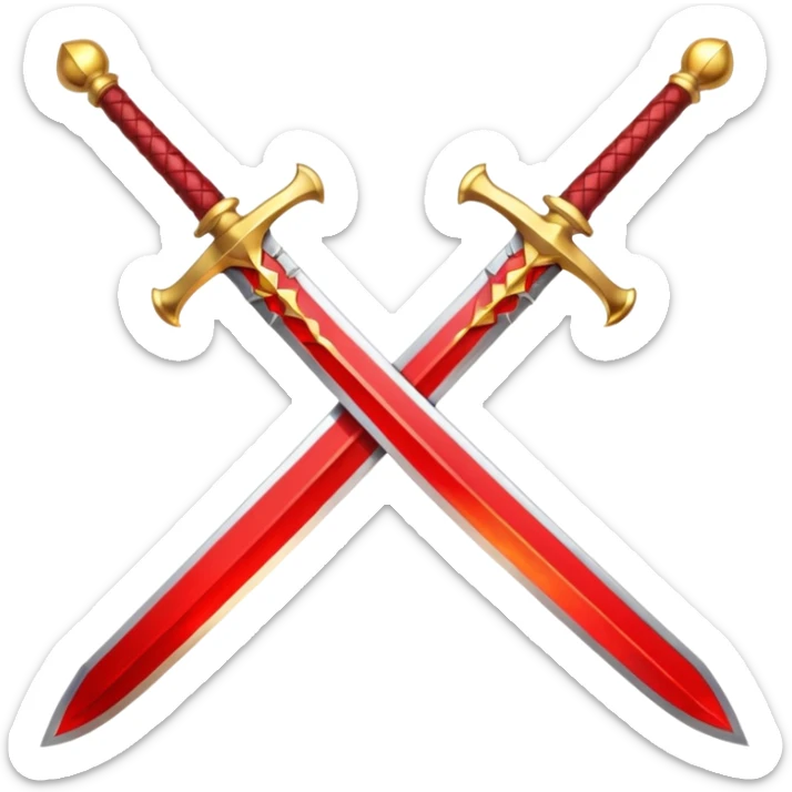 Golden fiery royal two crossed swrods with red gem and golden blade and golden handle sticker