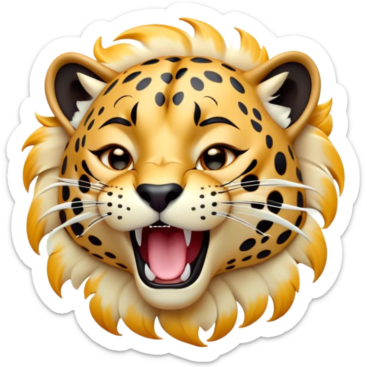Cinematic Cute Yawning Jaguar Portrait Emoji, Head tilted slightly with a dramatic, wide-open yawn, showcasing a lithe, graceful build with distinctive rosette patterns and sleepy, half-closed eyes, Simplified yet irresistibly adorable features, highly detailed, glowing with a soft, cozy wild glow, high shine, relaxed yet expressive, stylized with a dash of whimsical feline charm, soft glowing outline, capturing the essence of a drowsy yet affectionate guardian that appears ready to stretch out for a nap! sticker