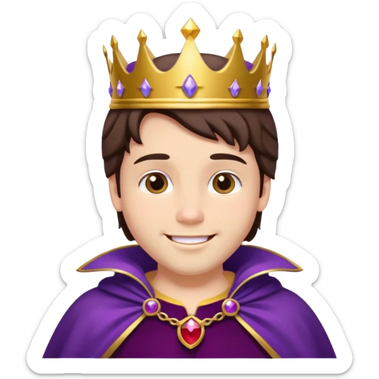 Snow White’s Prince Disney, smiling, wearing a purple cape, golden crown sticker