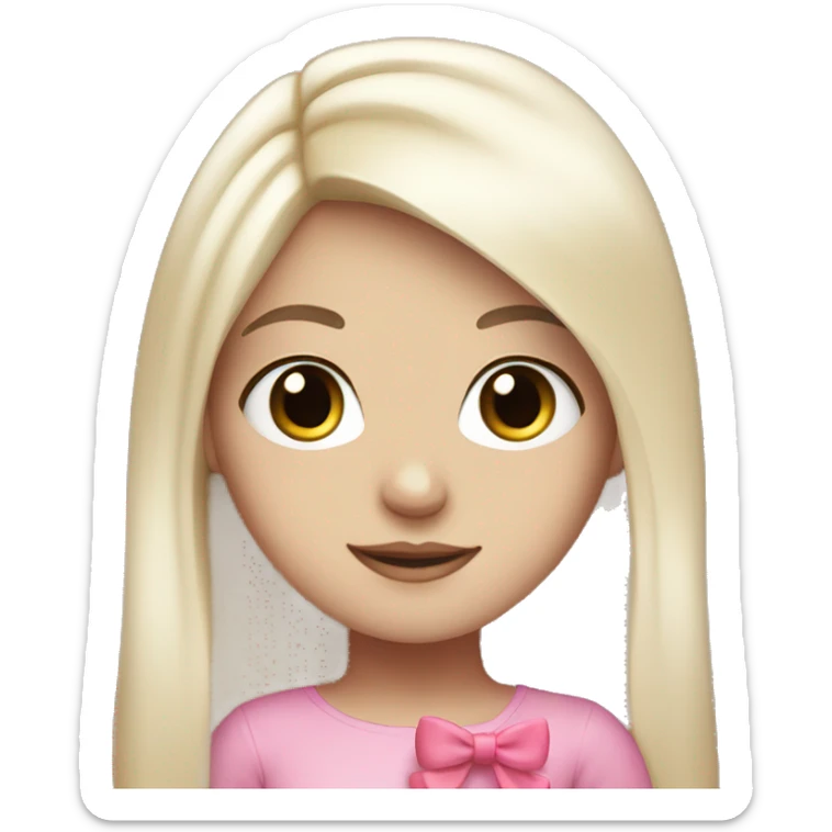 white girl, cute with black long straight hair with pink bow sticker