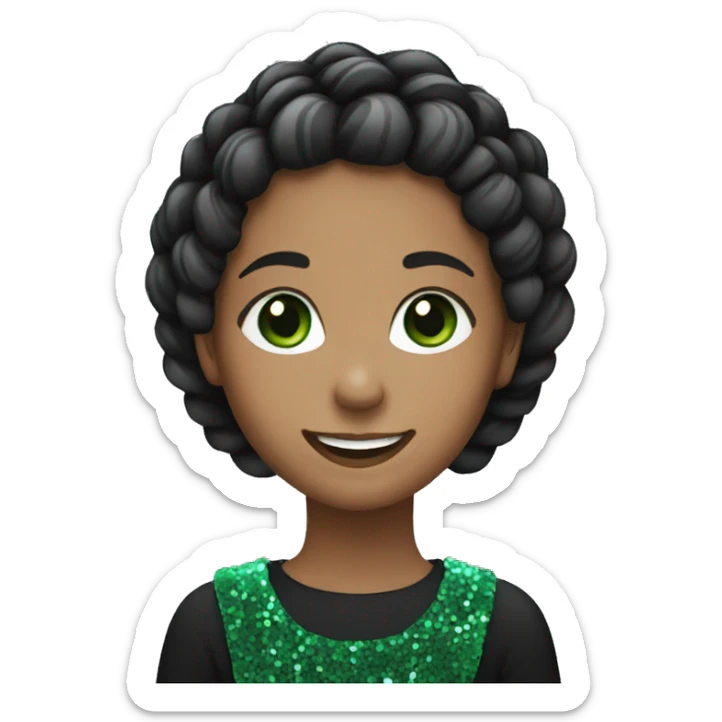 smiling girl with braided hair wearing black with green sequins sticker