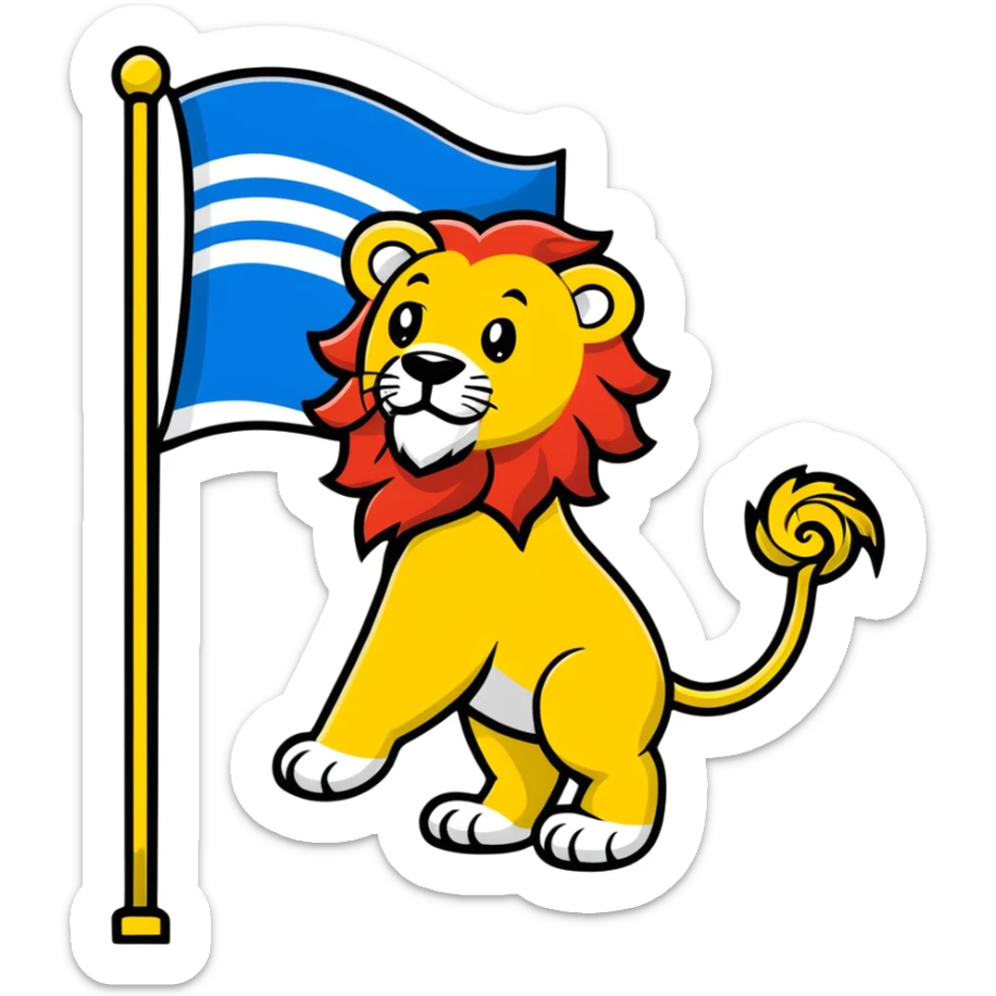 Flag of Zeeland with blue and white wavy stripes and a yellow lion sticker