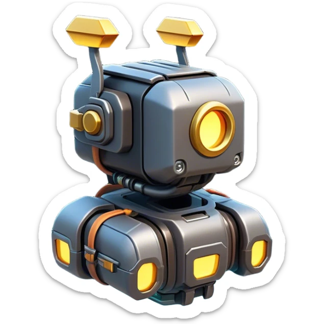 Clash of Clans aesthetic: Cinematic Playful 3D Isometric Jetpack Emoji, rendered in a 3D vector-style similar to standard emojis with minimal shading and bold, simplified shapes. A compact, distinct form with signature details, softly glowing with a futuristic sci-fi warfare charm. Simplified yet unmistakably iconic, highly detailed and consistent, glowing with a soft radiance and high shine. Stylized with a touch of high-tech brilliance and a soft glowing outline, capturing the essence of a beloved gaming relic with a friendly, playful manner! sticker