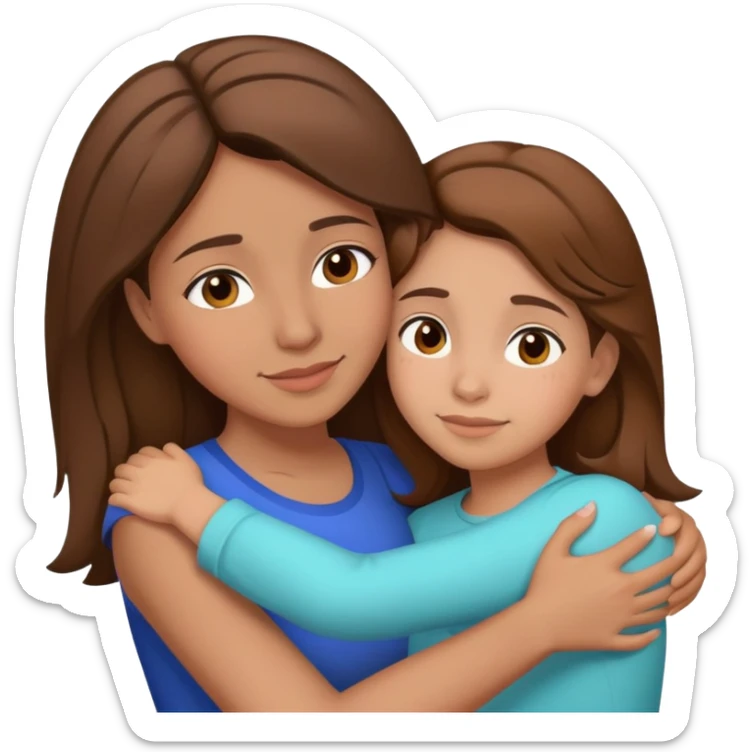 Hispanic mother and teen daughter brown hair hugging sticker