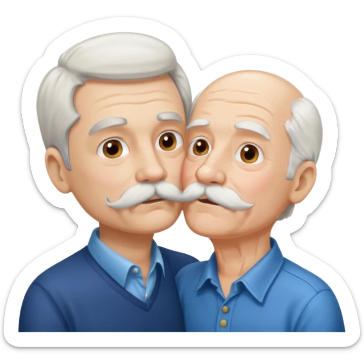 Young brunette man with mustache kissing old man with white hair and mustache sticker