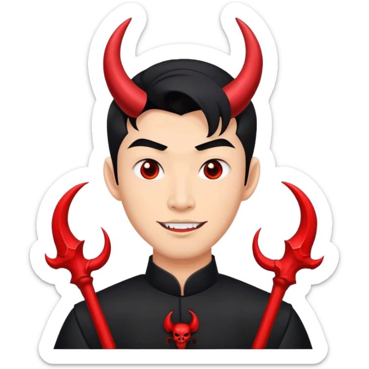 an asian male bride with the face of devil in black wedding dress sticker