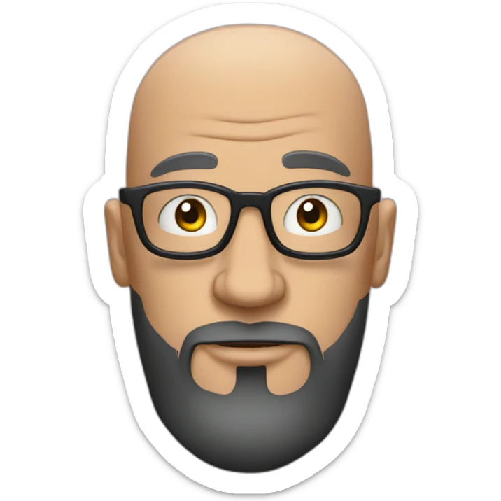 Tattooed bald man with beard and glasses, style Futurama sticker