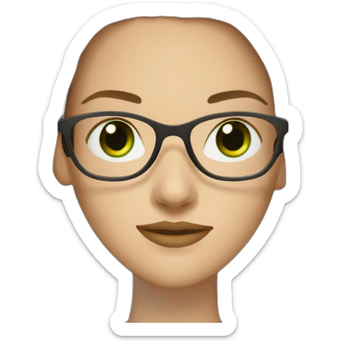 White woman with long dark brown straight hair and green eyes using glasses writing sticker