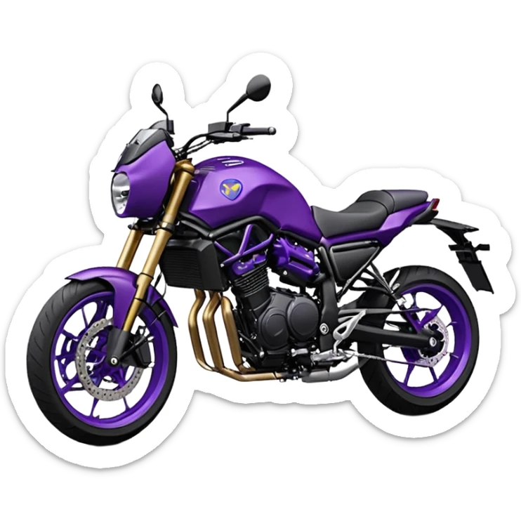 Créer un emoji copiable sur mon système iOS avec une moto mt07 noir mate nacré violet foncée. Mets une nuance intense de le violet foncée et le style de la mt07 doit être en roadster. Ok la couleur violet doit être iridescente sur le noir mat.  sticker