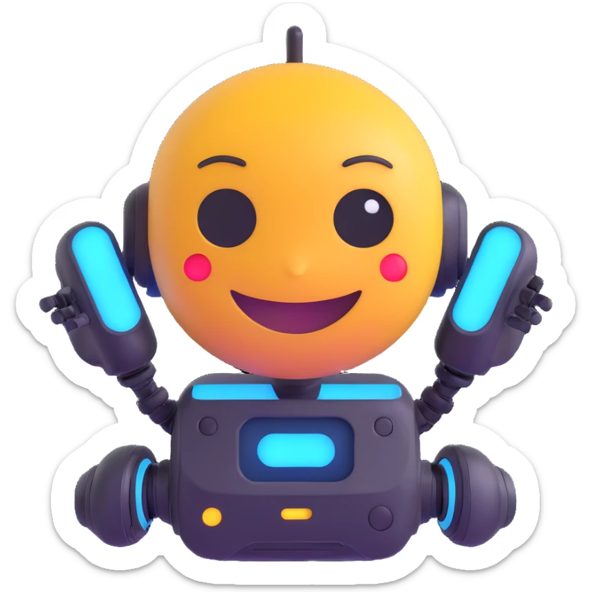 AI emoji inspired by malatang, a bowl of spicy Chinese hot pot with digital or robotic elements, friendly and futuristic, glowing accents sticker