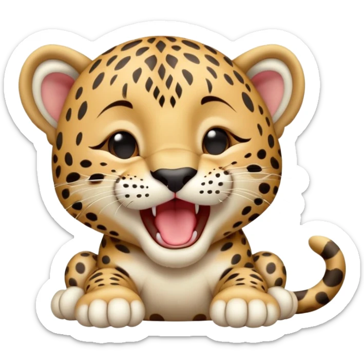 cinematic-realistic-yawning-baby jaguar-portrait-emoji,-head-tilted-slightly-with-a-dramatic,-wide-open-yawn,-showcasing-a-lithe,-graceful-build-with-distinctive-rosette-patterns-and-sleepy,-half-closed-eyes,-simplified-yet-irresistibly-adorable, realistic sticker