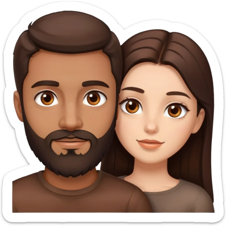 Emoji style couple hugging: a brunette girl with hazel eyes and brunette man with a beard and chocolate brown eyes sticker