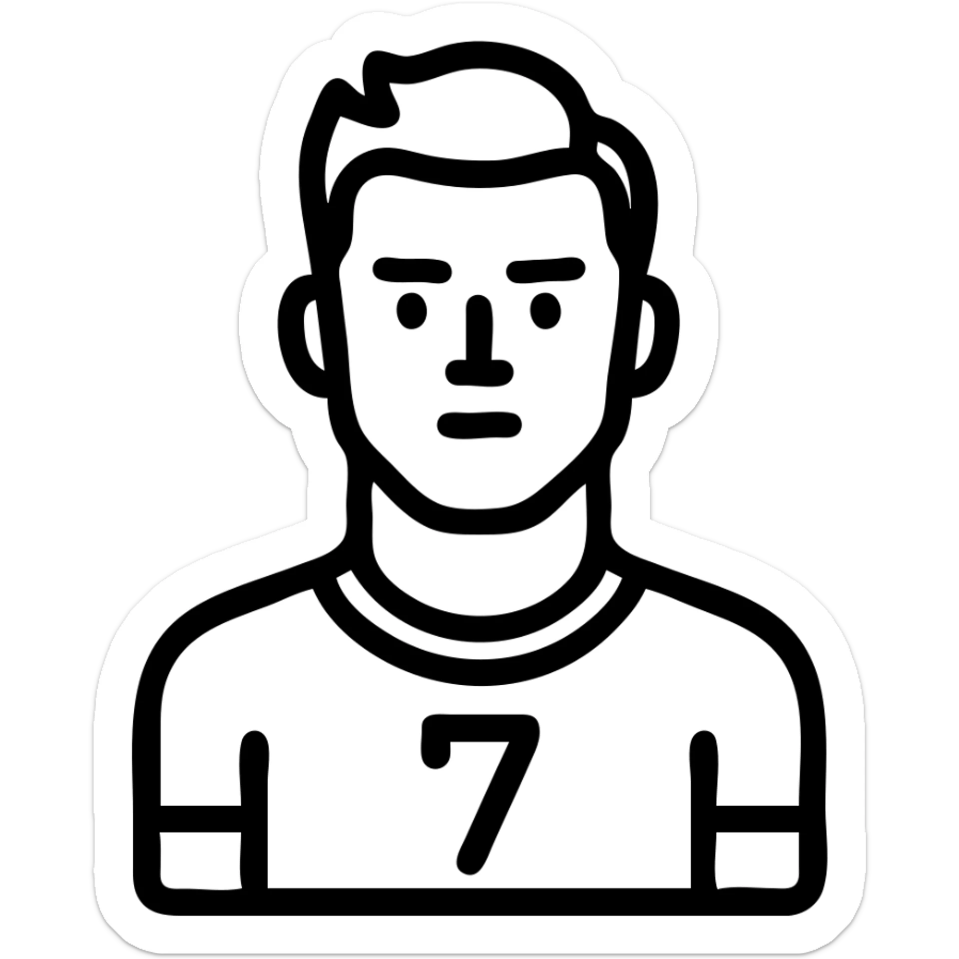 Cristiano Ronaldo icon featuring iconic number 7 jersey simplified facial features bold outline flat color sticker