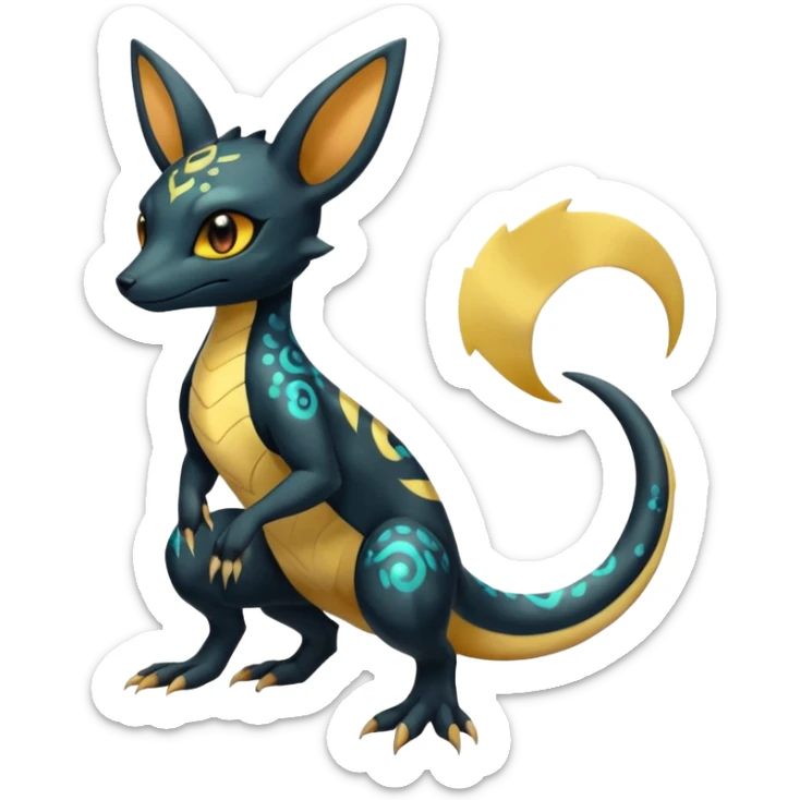 Shiny beautiful gorgeous ethereal Scaley Exotic Salandit-Umbreon-Fakémon-hybrid-creature (full body) sticker