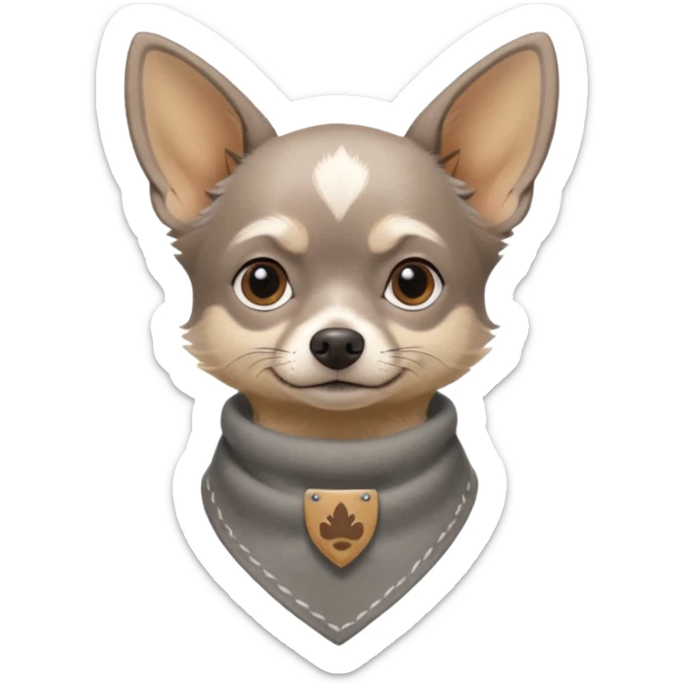 Make a Gray Chihuahua wearing a earthy tone bandana around the neck with the logo TCO on the bandana sticker