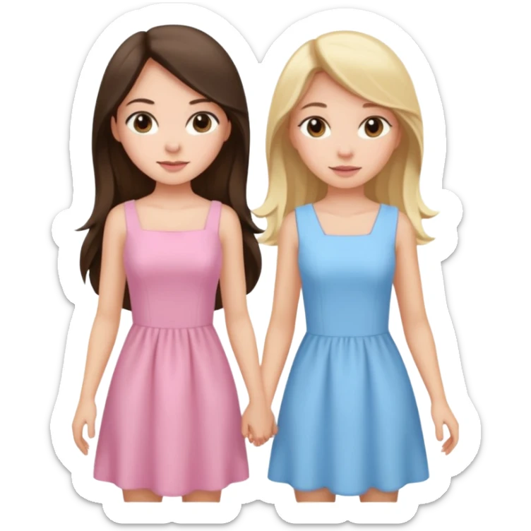 long hair brunette girl in light pink dress and blonde girl in light blue dress sticker