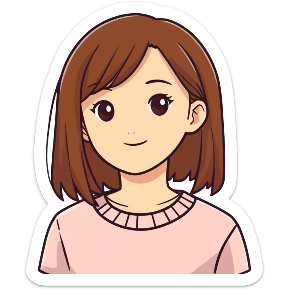 A girl with brown straight hair ( clean girl ) with pretty face sticker