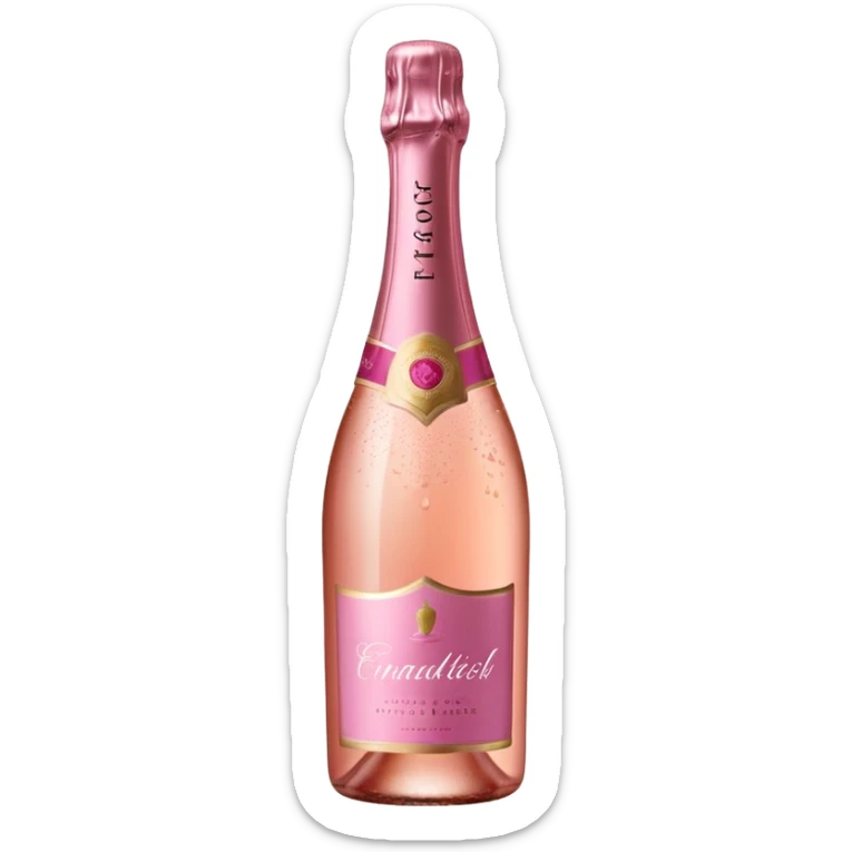 bottle of sparkling rosé champagne with a rose logo on the label, tilted up and to the right, no glass sticker