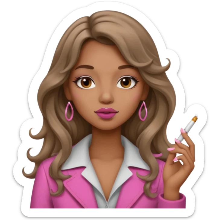 Curvy, light brown long hair, nsfw pretty black girl pink lipgloss smoking sticker
