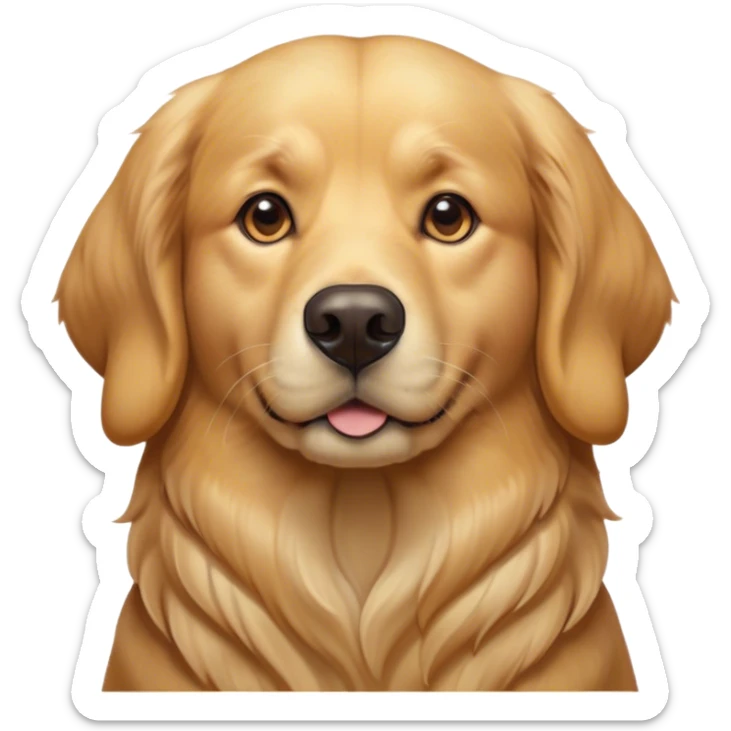 Cinematic Noble Golden Retriever Portrait Emoji, Poised and regal, with a strong, athletic build and a lustrous, well-groomed golden coat, deep-set soulful brown eyes, Simplified yet sharp and sophisticated features, highly detailed, glowing with a soft, dignified glow, high shine, intelligent and friendly, stylized with an air of warmth, focused and attentive, soft glowing outline, capturing the essence of a watchful and confident companion, so majestic it feels as though it could bound out of the screen with effortless authority! sticker
