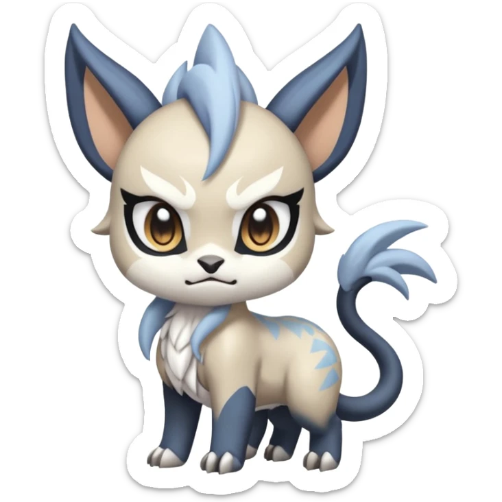 Animalistic kawaii chibi feral angry mongral Meloetta-Absol-Zekrom-Gatomon-Pteromon-hybrid sticker