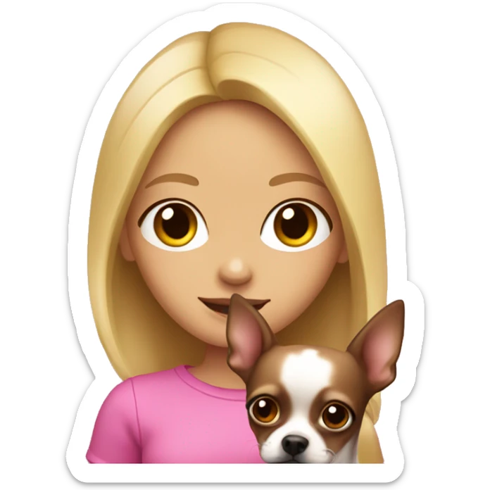 blonde girl with pink& dark brown chihuahua in her arms sticker