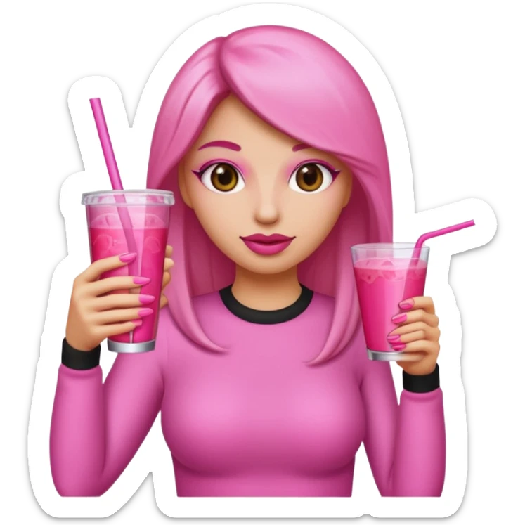 Can you make a baddie emoji with a pink drink and pink long nails? sticker