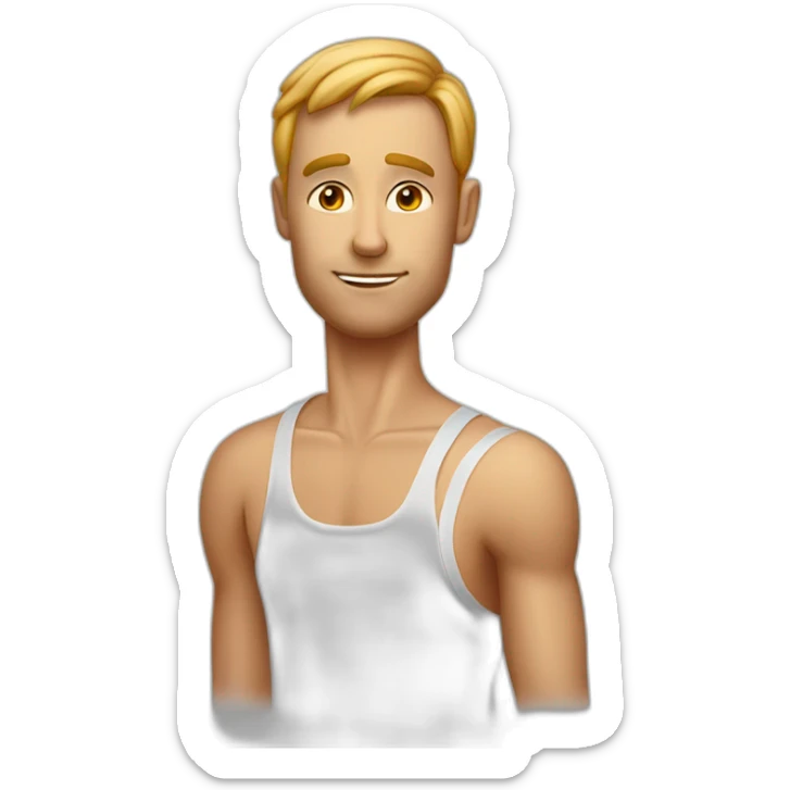 Long tall Dutch guy with short hair and big calves with drip t shirt sticker