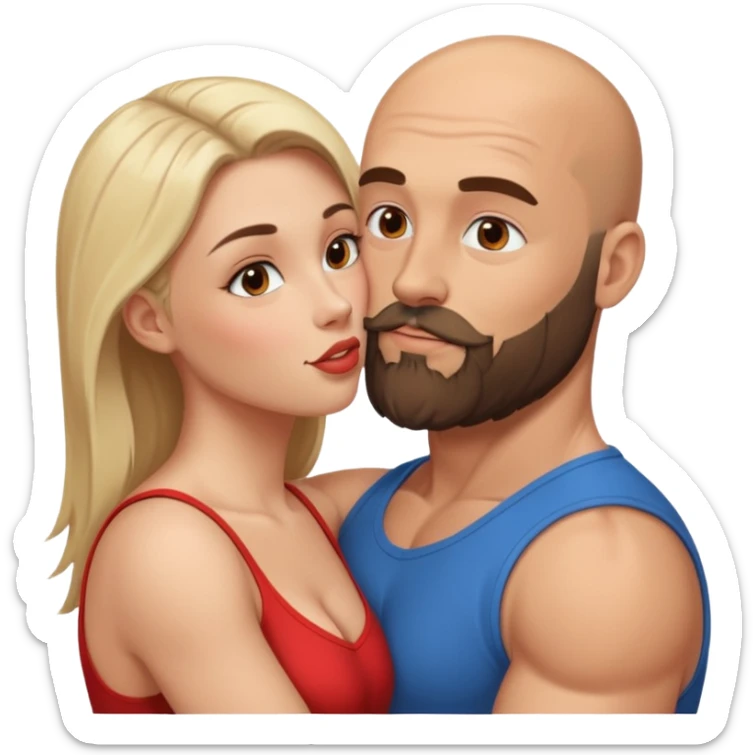 Hyper Realistic beautiful woman in the arms of a bald muscular man with a beard kissing  sticker