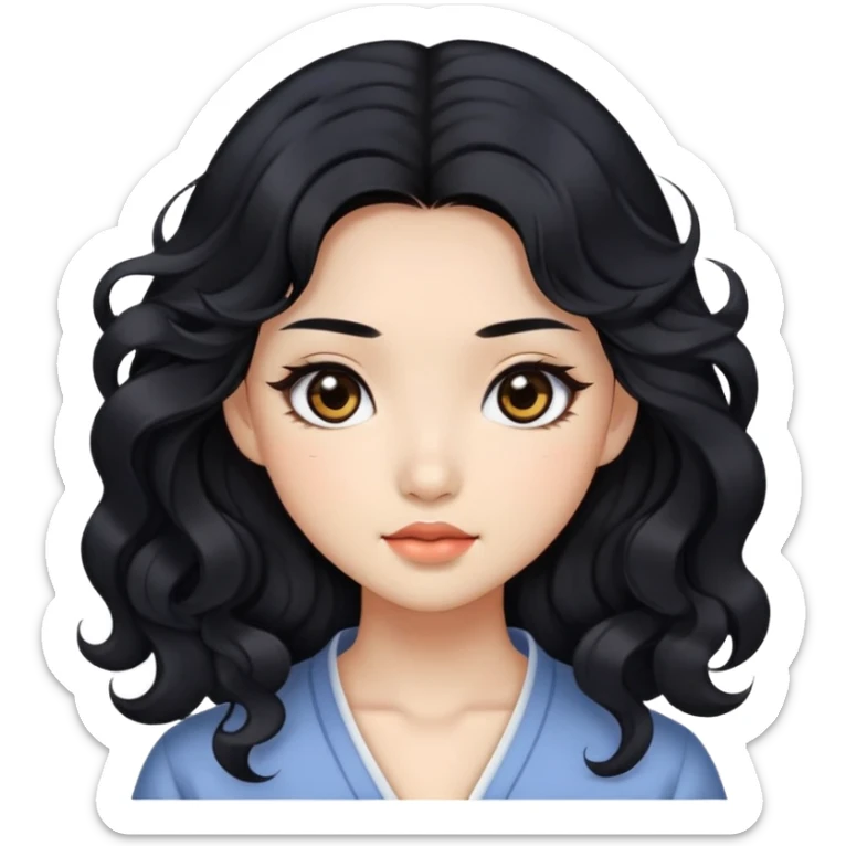 Beautiful girl, Black hair, wavy hair, long hair, Black eyes, Chinese sticker