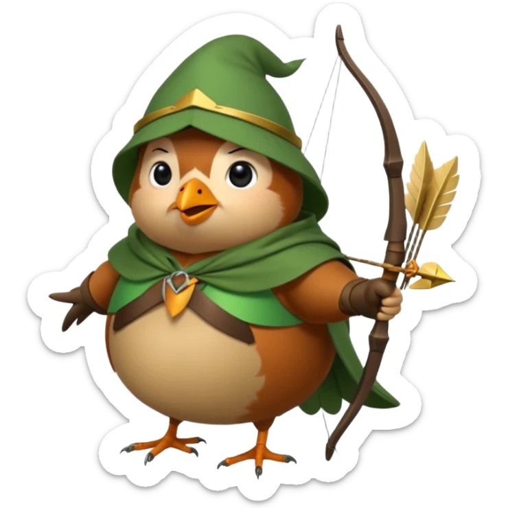 a cute and simple cartoon of a fat robin bird that is dressed like robin hood sticker