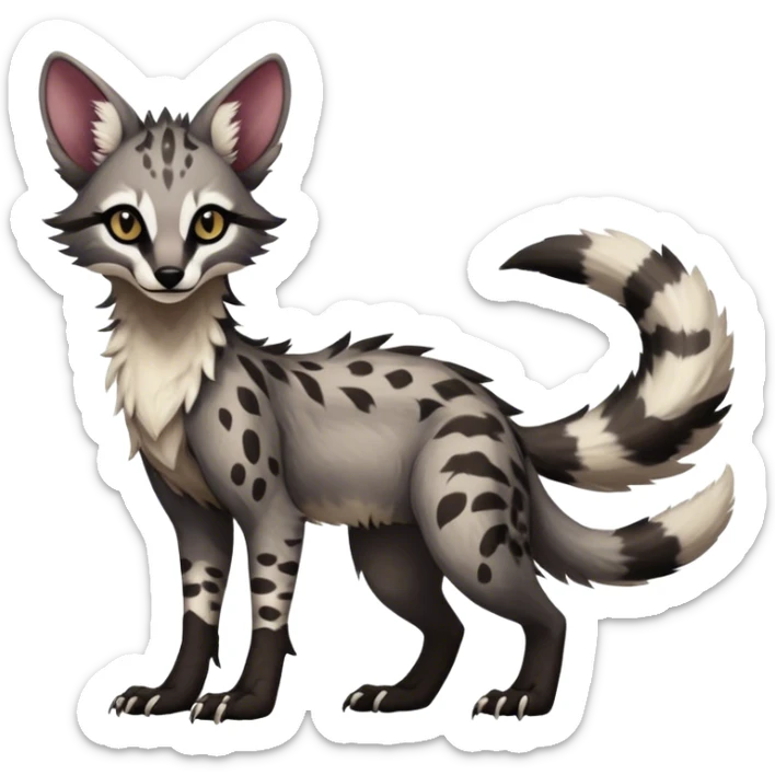 Cute Realistic Feral Rare Fantasy dark Vernid-Sergal-Genet-Trico-species by LiLaiRa, random markings, tufted tail, tufted ears, full body sticker