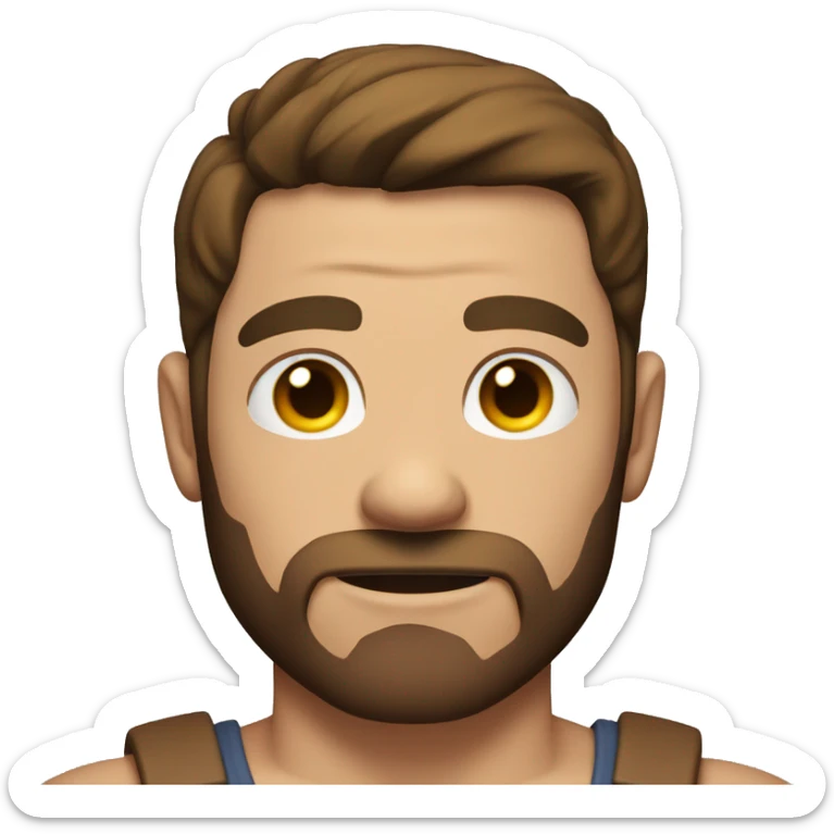 muscular man with no facial hair, large arms, brown hair long and the front and parted in the middle sticker