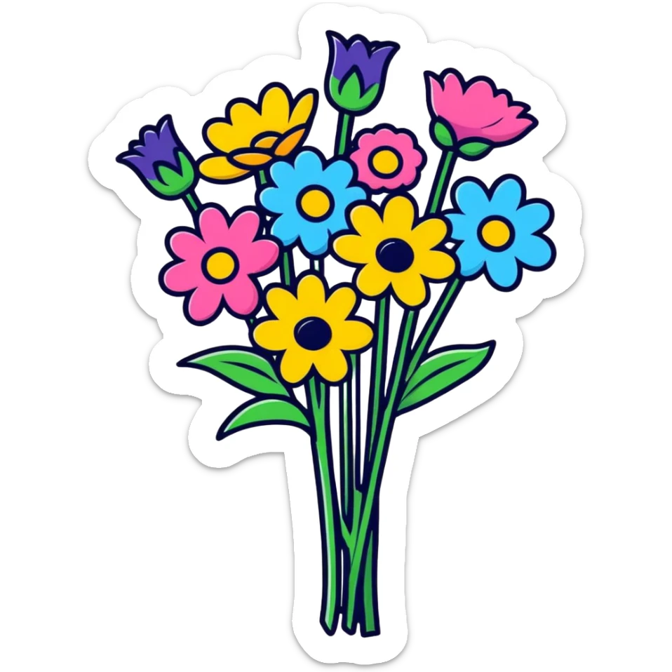 A "get well soon" bouquet of colorful flowers with a small card sticker