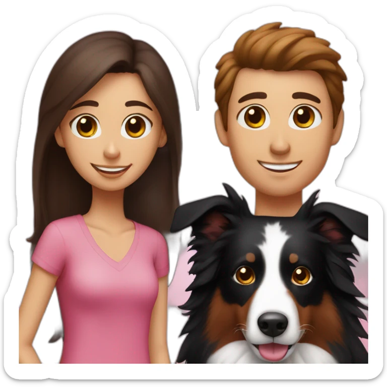 black border collie and woman with long brown hair with pink ends sticker