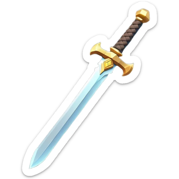 Clash of Clans aesthetic: Cinematic Playful Pixel 3D Sword Emoji, rendered in a 3D vector-style similar to standard emojis with minimal shading and bold, simplified shapes. A compact, distinct form with signature details, softly glowing with a pixelated adventure charm. Simplified yet unmistakably iconic, highly detailed and consistent, glowing with a soft radiance and high shine. Stylized with a touch of classic pixel-art charm and a soft glowing outline, capturing the essence of a beloved gaming relic with a friendly, playful manner! sticker
