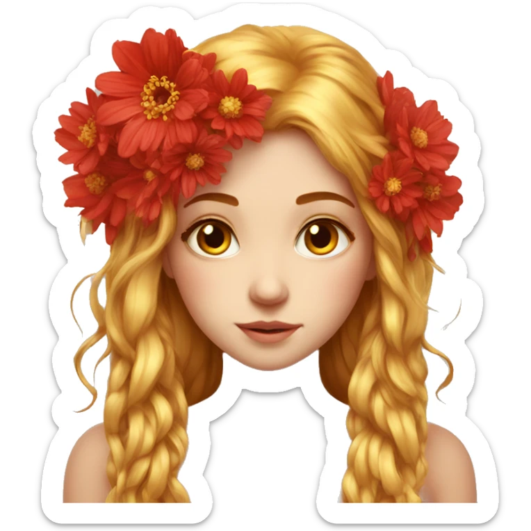 big wings, flower, Beautiful, fairy, red, gold,red, long hair sticker