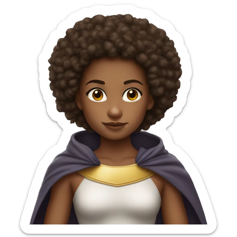 superhero, child, girl, long afro brown hair, brown eyes, Hispanic, freckles   sticker