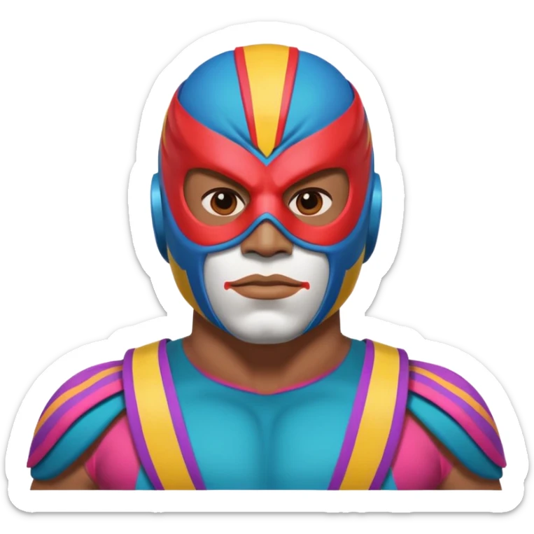 Mexican wrestler portrait, head and shoulders only, colorful luchador mask, muscular collar, confident expression, 3D cartoon, mobile game icon style, clean background, no text, no watermark
 sticker